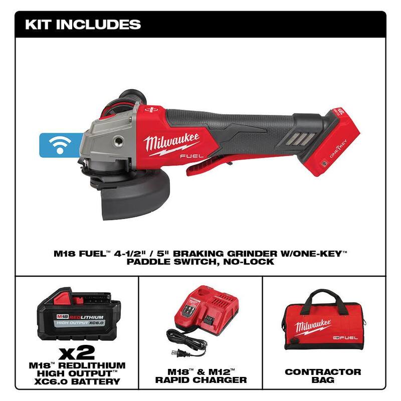 Kit de amoladora inalámbrica Milwaukee M18 FUEL de 18V y iones de litio sin escobillas de 4-1/2 in./5 in. con freno y taladro percutor FUEL de 1/2 in. - 2882-22-2904-20