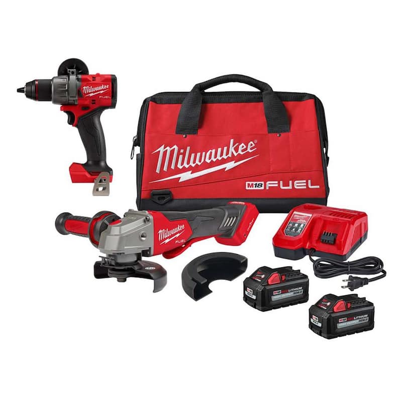 Kit de amoladora inalámbrica Milwaukee M18 FUEL de 18V y iones de litio sin escobillas de 4-1/2 in./5 in. con freno y taladro percutor FUEL de 1/2 in. - 2882-22-2904-20