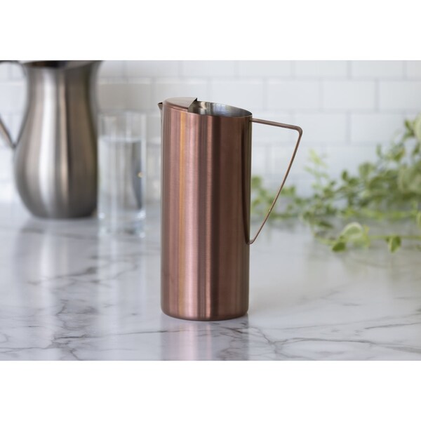 Service Ideas Slim Water Pitcher, 1.9L, Stainless Steel, Ice Guard, Rose Gold - X7025BSRG