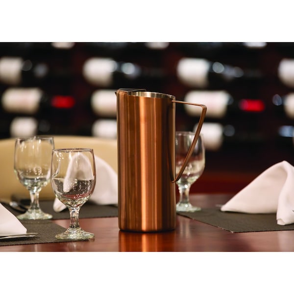 Service Ideas Slim Water Pitcher, 1.9L, Stainless Steel, Ice Guard, Rose Gold - X7025BSRG