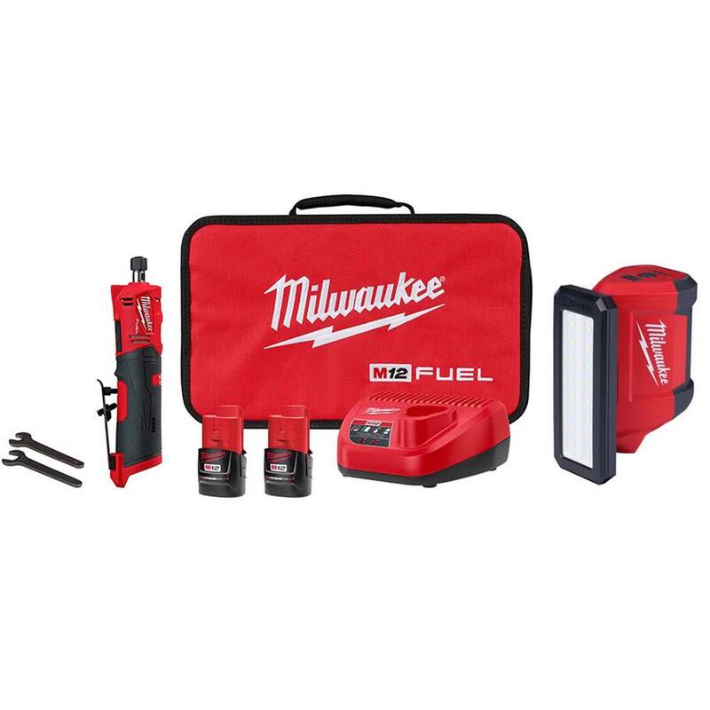 Milwaukee M12 FUEL 12V Lithium-Ion 1/4 in. Kit Rectificadora recta inalámbrica con luz de servicio M12 ROVER - 2486-22-2367-20