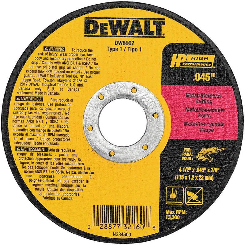 DEWALT 7 amperios 4.5 pulgadas Amoladora Angular Pequeña con Protector de 1 Toque y Rueda de Corte de Metal de 4.5 pulgadas x 0.045 pulgadas x 7/8 pulgadas (paquete de 5) - DWE4011W8062B5