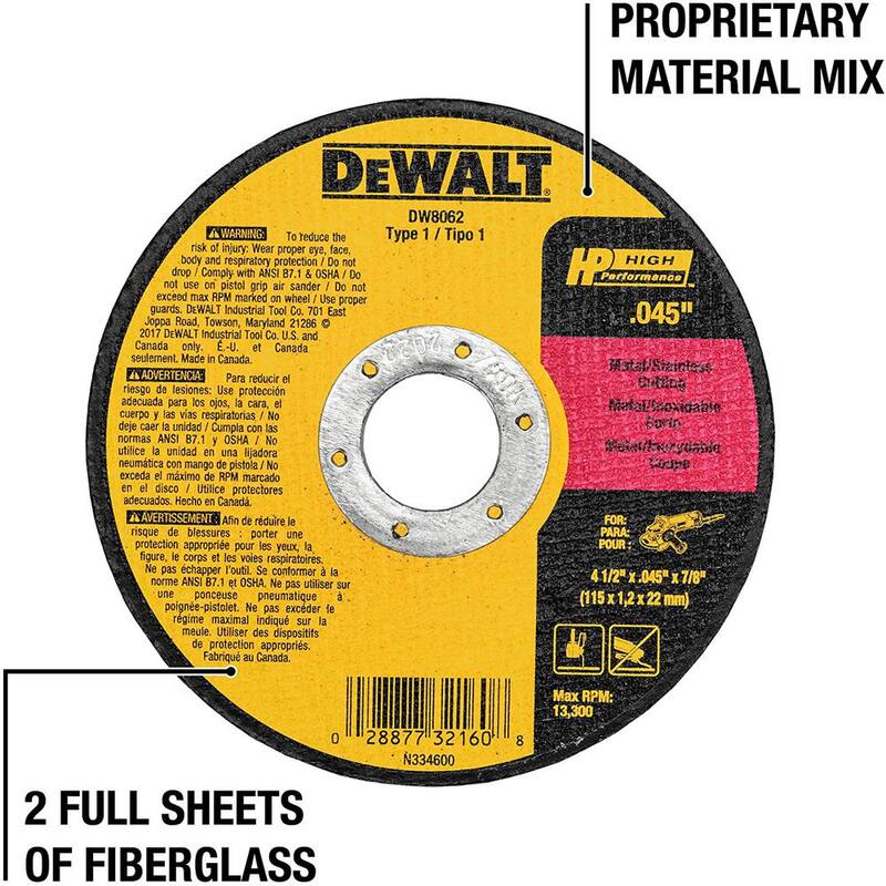 DEWALT 7 amperios 4.5 pulgadas Amoladora Angular Pequeña con Protector de 1 Toque y Rueda de Corte de Metal de 4.5 pulgadas x 0.045 pulgadas x 7/8 pulgadas (paquete de 5) - DWE4011W8062B5