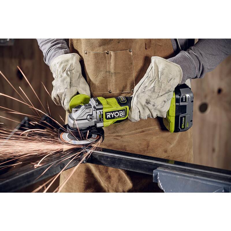 Molinillo angular inalámbrico RYOBI ONE+ HP 18V sin escobillas de 4-1/2 pulgadas con batería de 2.0 Ah y cargador - PBLAG01B-PSK005.
