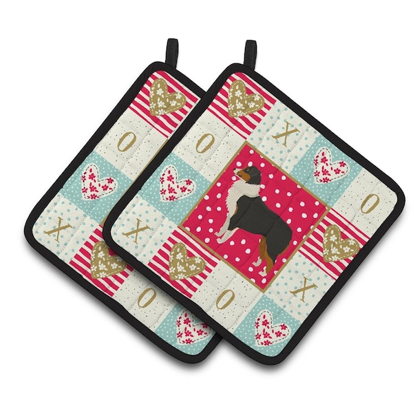 Carolines Treasures 7.5 x 7.5 in. Australian Shepherd Love Pair of Pot Holders - CK5906PTHD