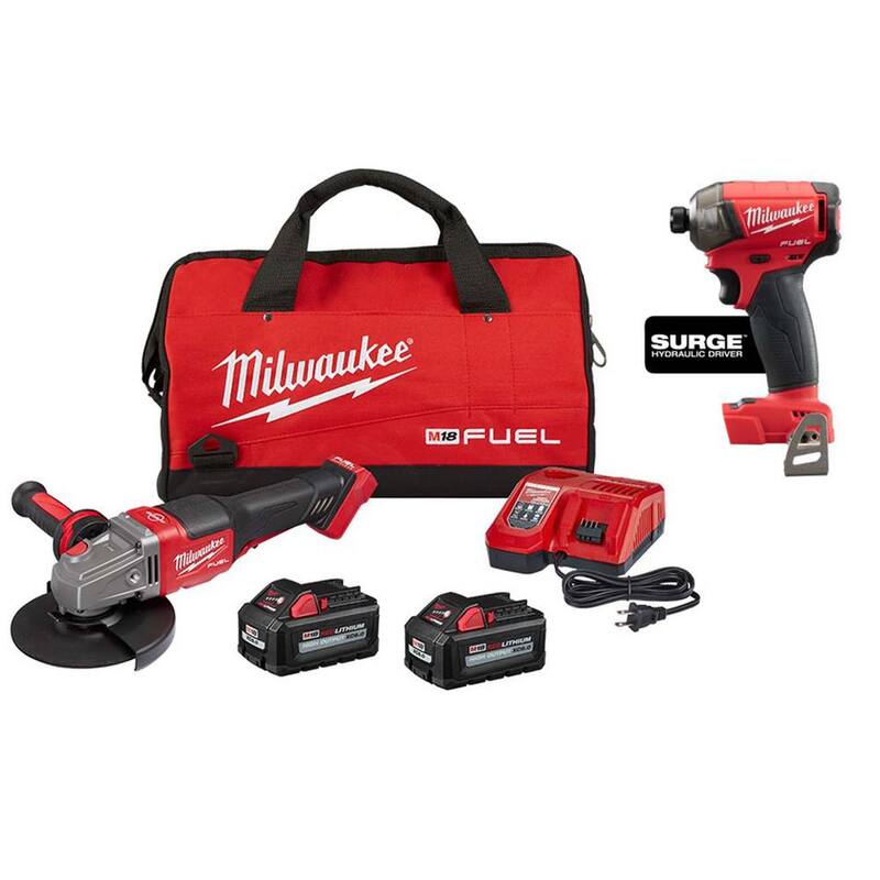Kit de amoladora inalámbrica Milwaukee M18 FUEL de 18 voltios con tecnología de iones de litio sin escobillas de 4-1/2 pulgadas / 6 pulgadas con interruptor de paleta, junto con un controlador de impacto SURGE - 2980-22-2760-20.