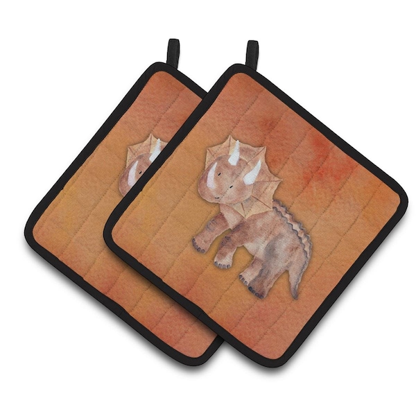 Carolines Treasures Triceratops Watercolor Pair of Pot Holders - BB7403PTHD