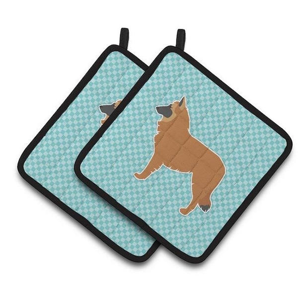 Carolines Treasures Carolines Treasures BB3761PTHD Belgian Shepherd Checkerboard Blue Pair of Pot Holders - BB3761PTHD