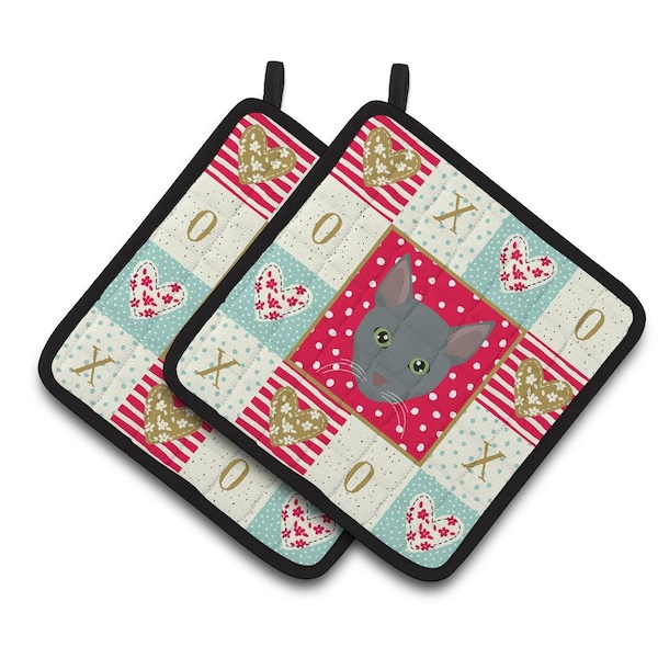 Carolines Treasures 7.5 x 7.5 in. Raas Cat Love Pair of Pot Holders - CK5151PTHD
