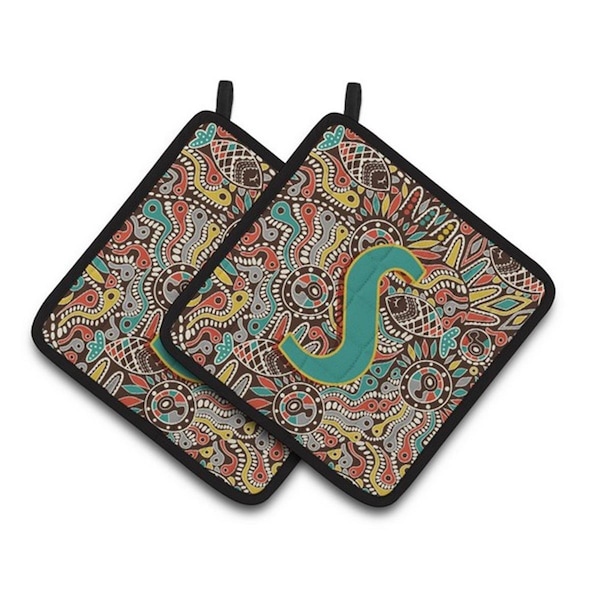 Carolines Treasures Letter S Retro Tribal Alphabet Initial Pair of Pot Holders, 7.5 x 3 x 7.5 in. - CJ2013-SPTHD