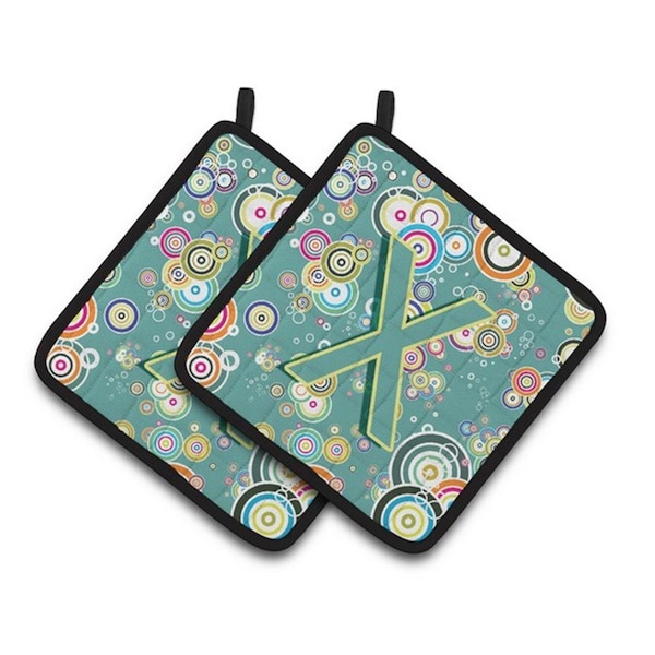 Carolines Treasures Letter X Circle Circle Teal Initial Alphabet Pair of Pot Holders, 7.5 x 3 x 7.5 in. - CJ2015-XPTHD