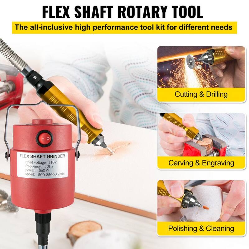Amoladora de eje flexible VEVOR de 560 vatios con mandril de 1/4 de pulgada, pedal y velocidad de 500 a 25000 RPM para tallar, perforar y pulir - DMJMC560W-W7JUK50V1