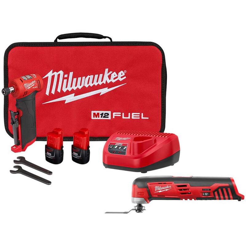 M12 FUEL 12-Volt Lithium-Ion 1/4 pulgadas Kit de esmeriladora angular derecha inalámbrica con herramienta multiherramienta M12 oscilante - 2485-22-2426-20  de Milwaukee.