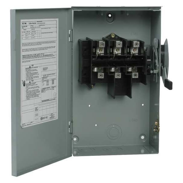 Interruptor de seguridad no fusible de Eaton, deber general, 240V AC, 3PST, 100 A, NEMA 1 - DG323UGB