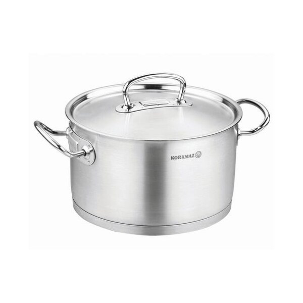 Ybm Home YBM Home a1162 9.4 in. Dia. x 3.9 in. Korkmaz Stainless Steel Stockpot with Lid & Handles; Silver - a1162