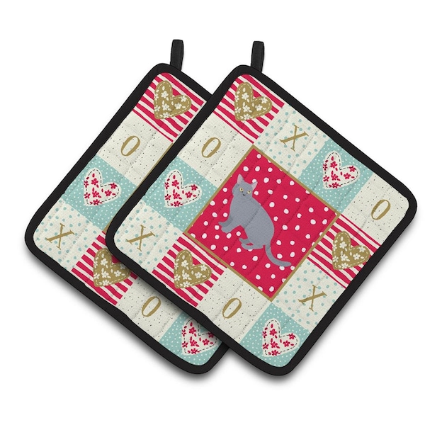 Carolines Treasures 7.5 x 7.5 in. European Shorthair No.3 Cat Love Pair of Pot Holders - CK5613PTHD