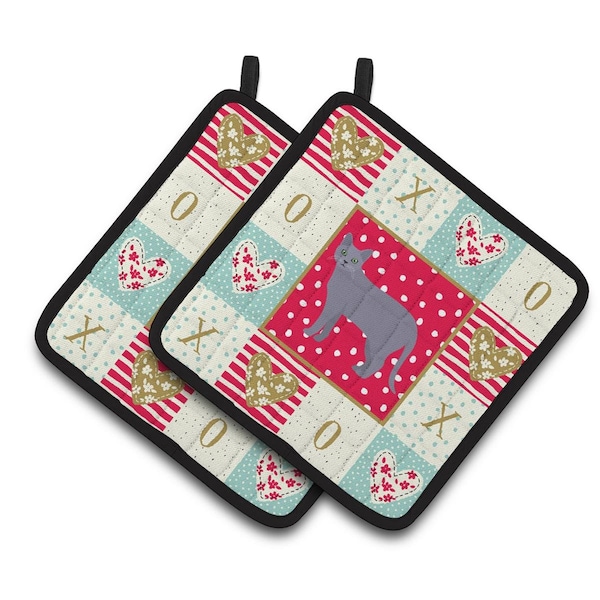 Carolines Treasures 7.5 x 7.5 in. Korat No.1 Cat Love Pair of Pot Holders - CK5630PTHD