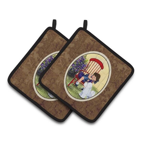 Carolines Treasures Little Girl with Her Bichon Frise Pair of Pot Holders, 7.5 x 3 x 7.5 in. - SS8533PTHD