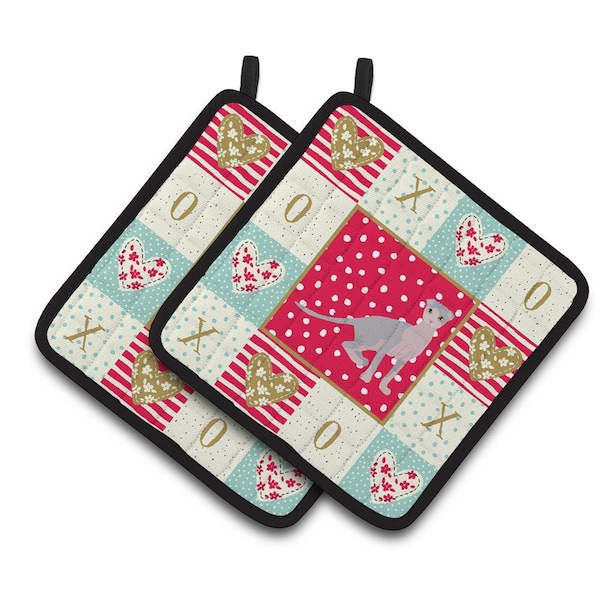 Carolines Treasures 7.5 x 7.5 in. Ukrainian Levkoy Cat Love Pair of Pot Holders - CK5803PTHD