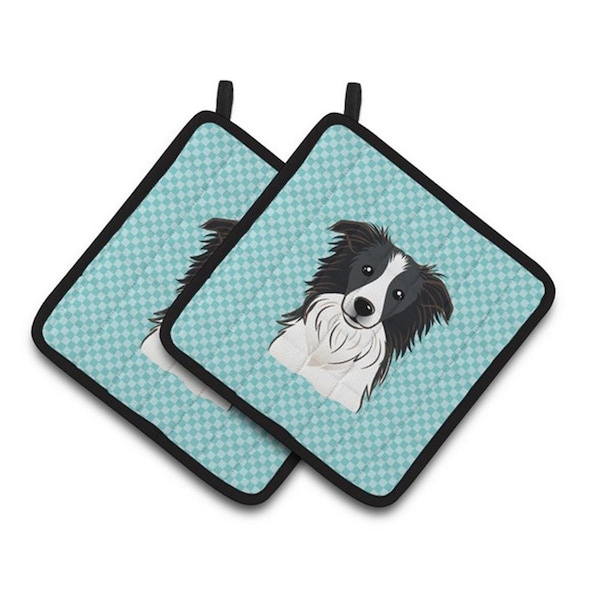 Carolines Treasures Checkerboard Blue Border Collie Pair of Pot Holders, 7.5 x 3 x 7.5 in. - BB1179PTHD