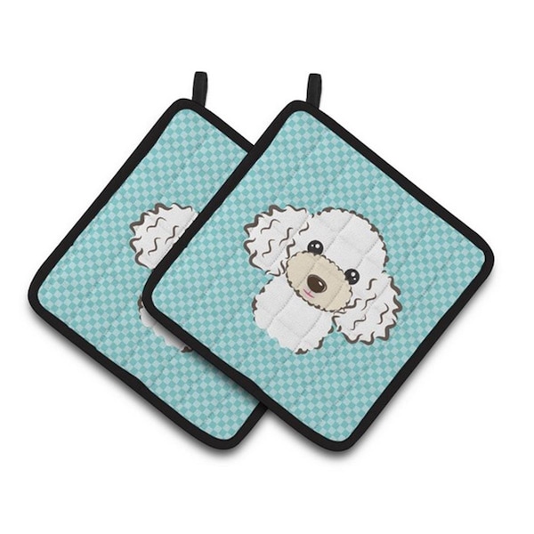Carolines Treasures Checkerboard Blue White Poodle Pair of Pot Holders, 7.5 x 3 x 7.5 in. - BB1195PTHD