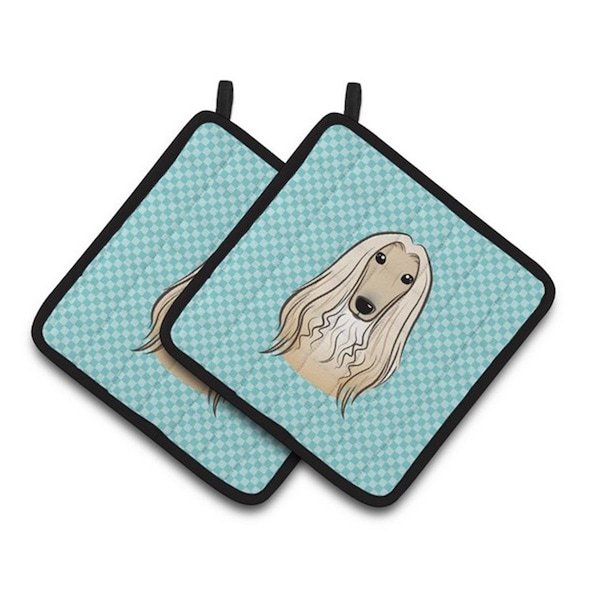 Carolines Treasures Checkerboard Blue Afghan Hound Pair of Pot Holders, 7.5 x 3 x 7.5 in. - BB1182PTHD