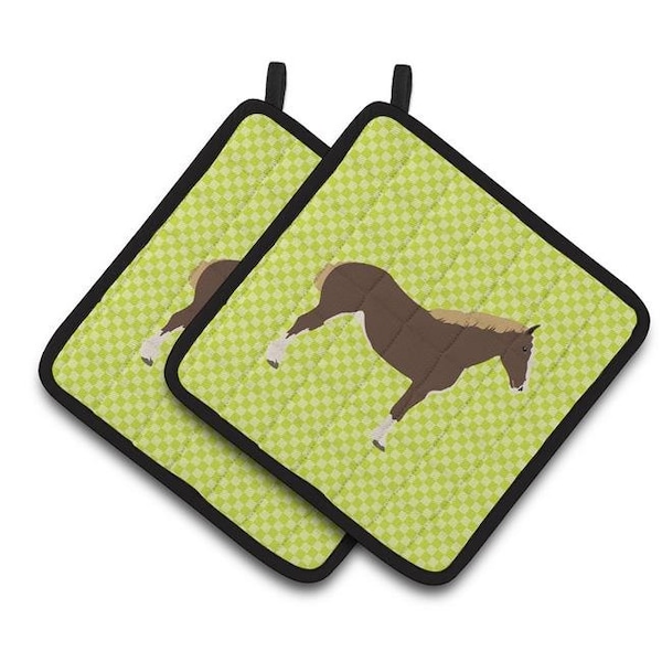 Carolines Treasures Carolines Treasures BB7732PTHD Percheron Horse Green Pair of Pot Holders - BB7732PTHD