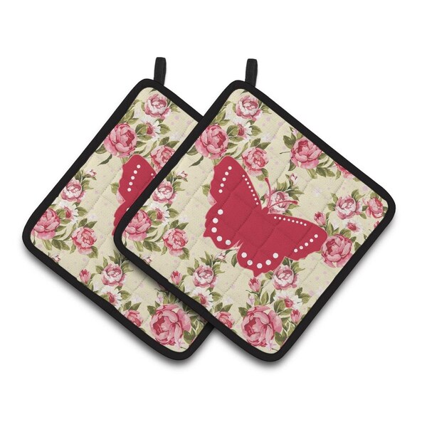 Carolines Treasures Butterfly Yellow Roses Pair of Pot Holders - BB1033-RS-YW-PTHD