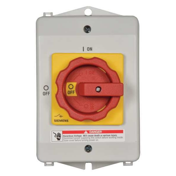 Interruptor de seguridad Siemens sin fusibles, trabajo pesado, 600V AC, 3PST, 30 A, NEMA 1, 12K, 4X - 3LD22641GP530US2