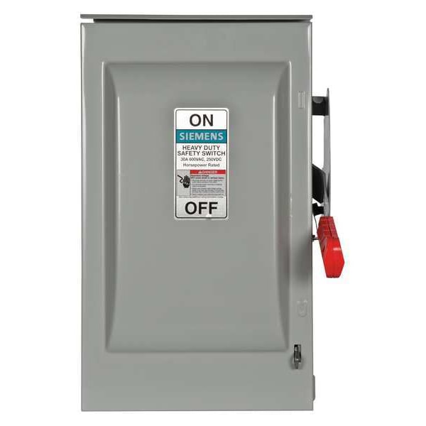 Interruptor de seguridad de fusibles Siemens, resistente, 600V AC, 3PST, 30 A, NEMA 1 - HF361RL
