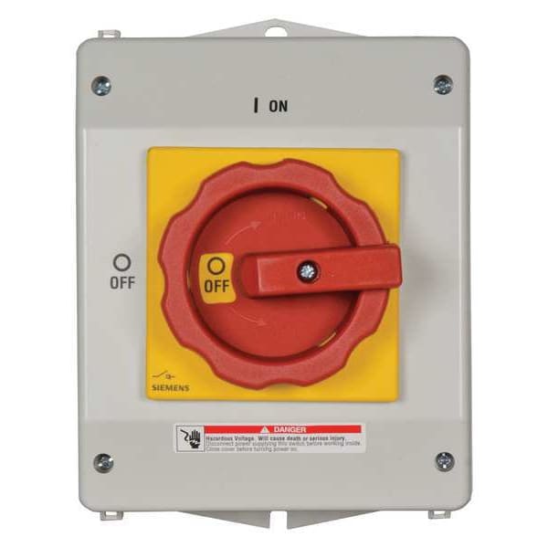 Interruptor de seguridad no fusible Siemens, servicio pesado, 600V AC, 3PST, 63 A, NEMA 1, 12K, 4X - 3LD25651GP530US2