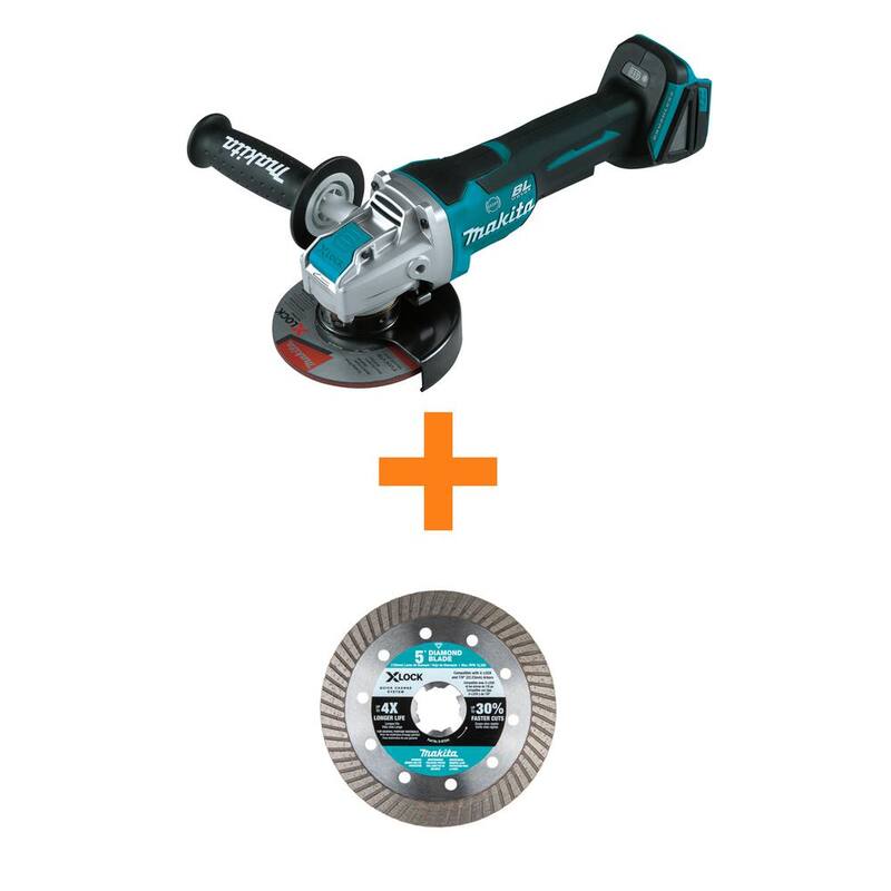 Makita 18V LXT Inalámbrico BL 4.5/5 pulgadas X-LOCK Amoladora con interruptor de paleta, solo herramienta con cuchilla de corte de mampostería de 5 pulgadas X-LOCK - XAG26Z-E-07244