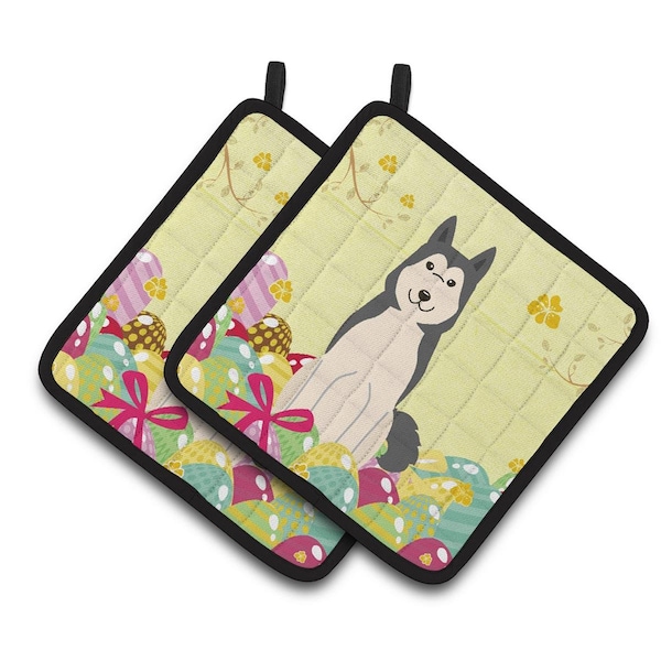 Carolines Treasures Easter Eggs West Siberian Laika Spitz Pair of Pot Holders - BB6025PTHD