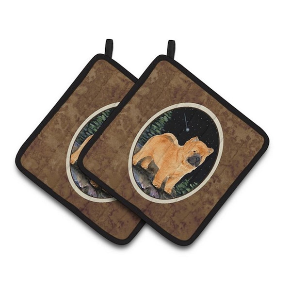 Carolines Treasures Starry Night Chow Chow Pair of Pot Holders, 7.5 x 3 x 7.5 in. - SS8488PTHD