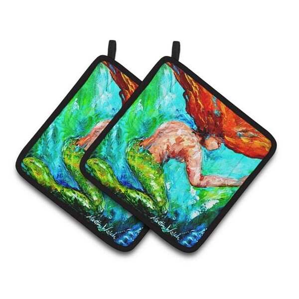 Carolines Treasures Mermaids Heaven Pair of Pot Holders, 7.5 x 3 x 7.5 in. - MW1200PTHD