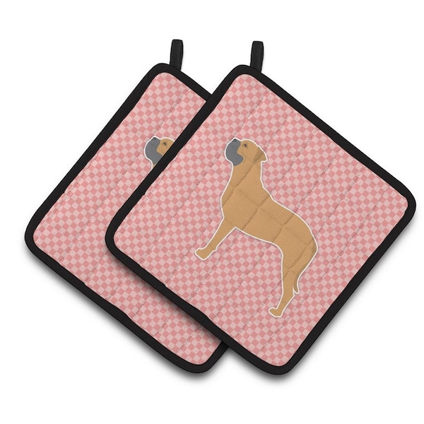 Carolines Treasures Bullmastiff Checkerboard Pink Pair of Pot Holders - BB3671PTHD