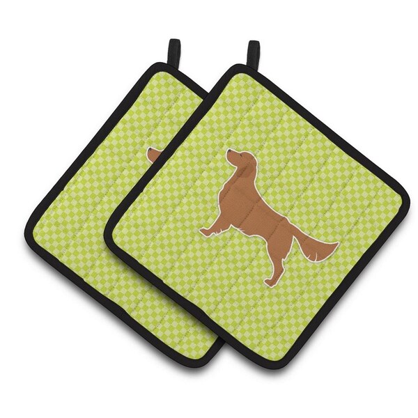 Carolines Treasures Golden Retriever Checkerboard Green Pair of Pot Holders - BB3804PTHD