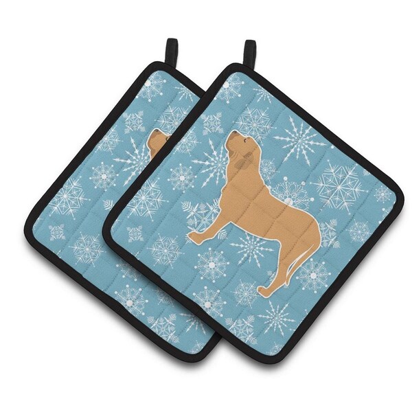 Carolines Treasures Winter Snowflake Fila Brasileiro Pair of Pot Holders - BB3579PTHD