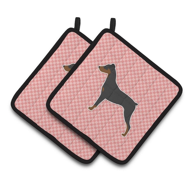Carolines Treasures German Pinscher Checkerboard Pink Pair of Pot Holders - BB3613PTHD