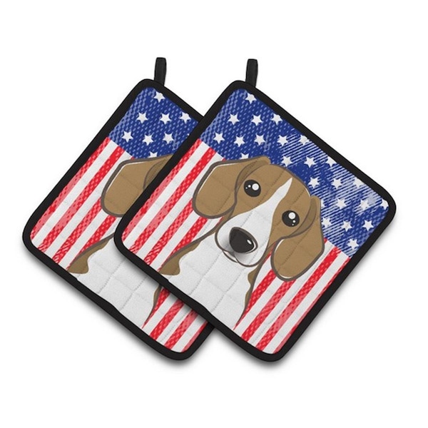 Carolines Treasures American Flag and Beagle Pair of Pot Holders, 7.5 x 3 x 7.5 in. - BB2169PTHD