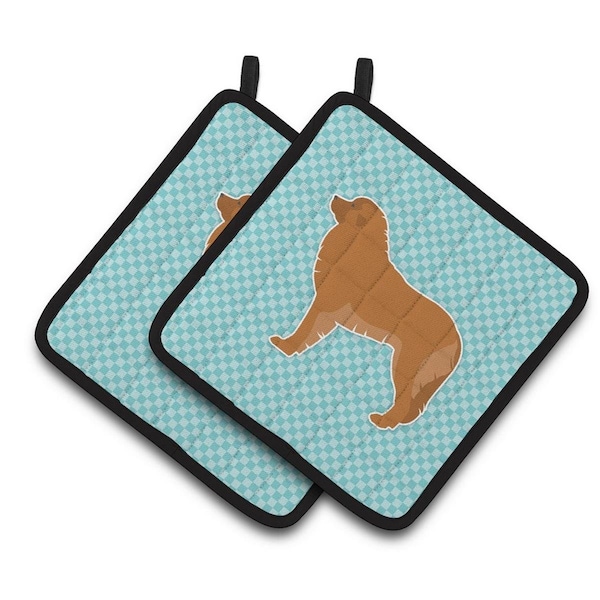 Carolines Treasures Leonberger Checkerboard Blue Pair of Pot Holders - BB3758PTHD