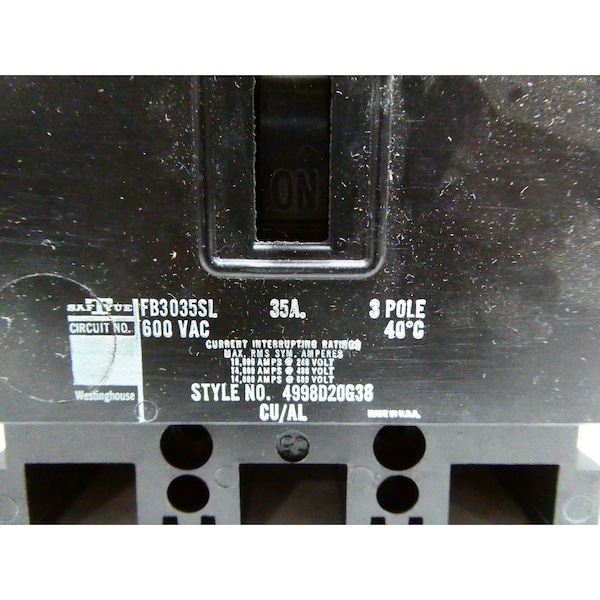 Westinghouse Molded Case Circuit Breaker, 35A, 3 Pole, 600V AC - FB3035SL