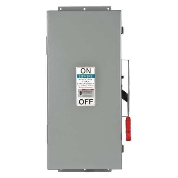 Interruptor de seguridad Siemens no fusible, servicio pesado, 600V AC, 3PST, 60 A, NEMA 12, 3R, 4X - HNF662J