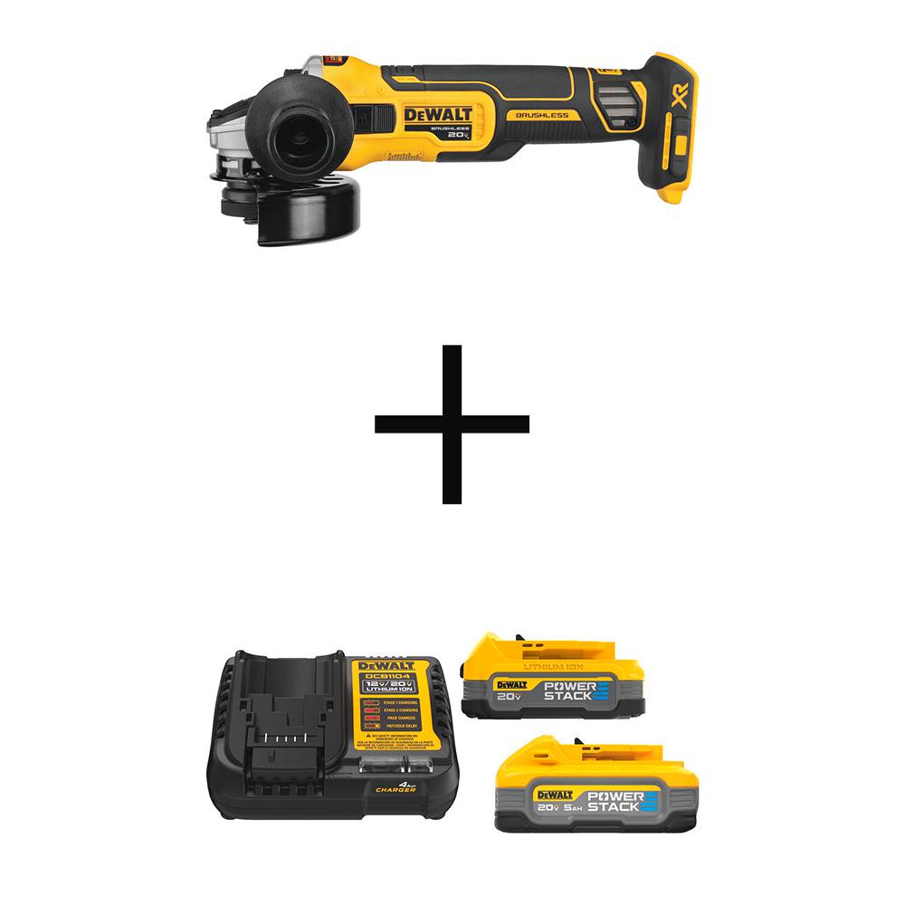 DEWALT 20V MAX XR Amoladora Angular Pequeña Inalámbrica de Iones de Litio con Interruptor Deslizante sin Escobillas de 4.5 pulgadas con Baterías de 5Ah y 1.7Ah y Cargador - DCG405BWP315-2C