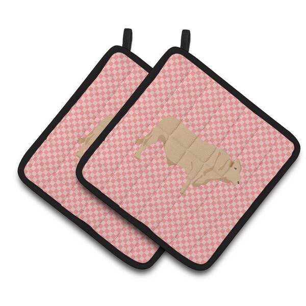Carolines Treasures Charolais Cow Pink Check Pair of Pot Holders - BB7826PTHD