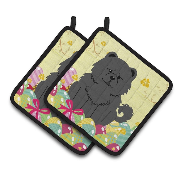 Carolines Treasures Easter Eggs Chow Chow Black Pair of Pot Holders - BB6143PTHD