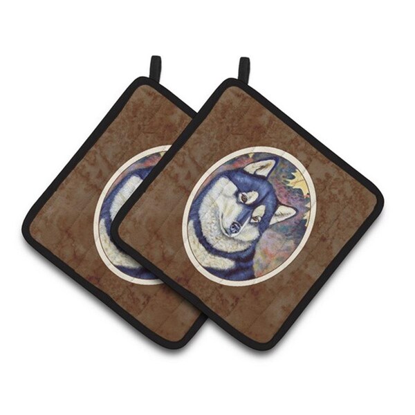 Carolines Treasures Fall Leaves Siberian Husky Pair of Pot Holders, 7.5 x 3 x 7.5 in. - 7173PTHD