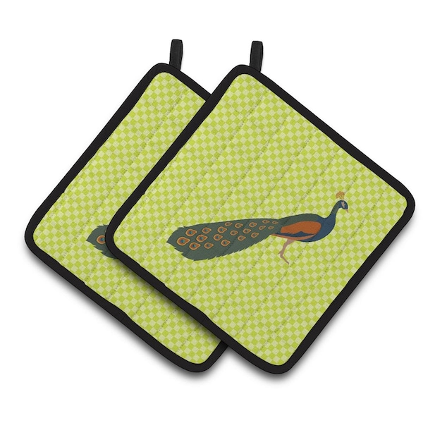 Carolines Treasures Indian Peacock Peafowl Green Pair of Pot Holders - BB7751PTHD