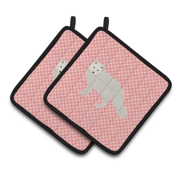Carolines Treasures White Arctic Fox Pink Check Pair of Pot Holders - BB7877PTHD