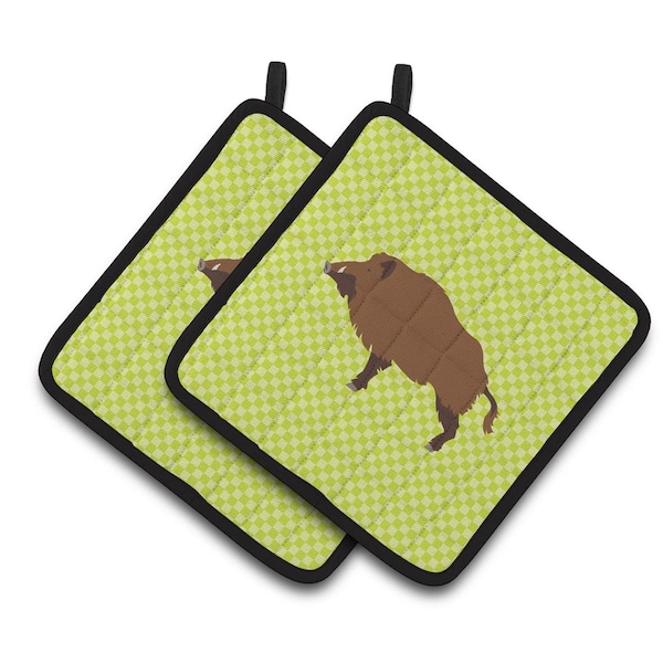 Carolines Treasures Wild Boar Pig Green Pair of Pot Holders - BB7762PTHD